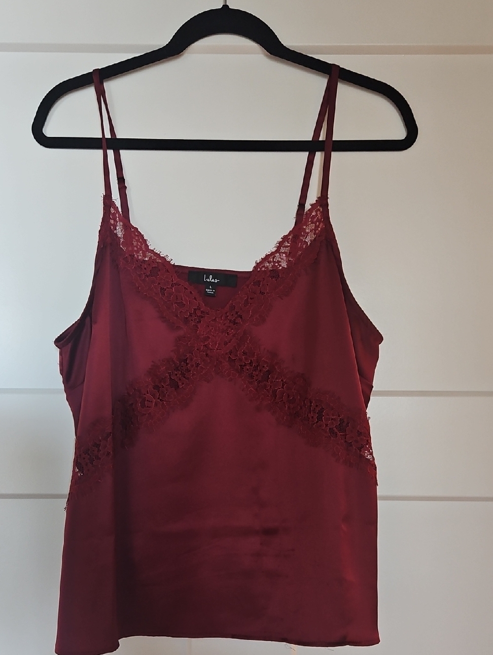 Lulu's Wine Red Lace Trim Satin Camisole Top